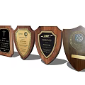 Wooden Award Plaques With Various Designs Shield Shaped And Rectangular Engraved Text