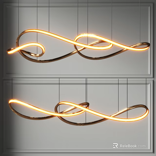 Modern Artistic Chandelier With Intertwined Metal Lines And Warm Glow Lighting 3d model 
