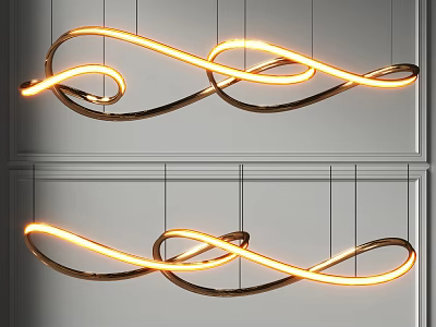 Modern Artistic Chandelier With Intertwined Metal Lines And Warm Glow Lighting 3d model