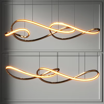 Modern Artistic Chandelier With Intertwined Metal Lines And Warm Glow Lighting 3d model