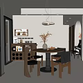 Middle Ancient Home Dining Room Dining Table and Chair Combination Bucket Chandelier 3d model