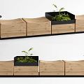 Wooden Modular Landscape Seating Featuring Planter Box Green Plants And Small Round Table