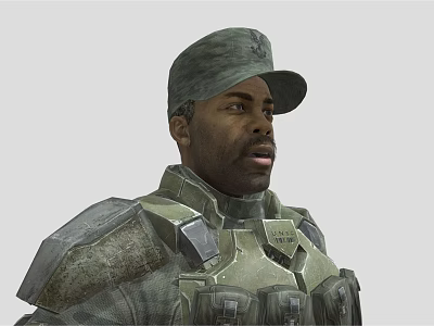 Game And Movie Character In Military Combat Armor With Green Cap And Tactical Gear 3d model