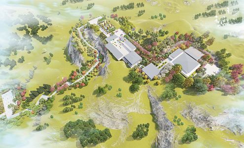 Modern Aerial View Mountain Cultural Park 3d model