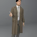 Man Wearing Brown Long Coat White Shirt Gray Tie And Gray Pants