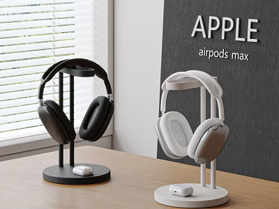 Apple AirPods Max Headphones Black And White On Stand Display Design 3d model