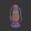 Blue Kerosene Lamp With Metal Frame Black Glass Shade And Reflective Base