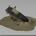 Vintage Rusty Blue Water Transport Vehicle With Canvas Cover And Wooden Frame