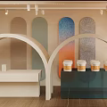 Specialty Store Interior Featuring Arched Structures Paint Cans And Colorful Walls 3d model