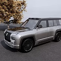 Silver Modern SUV with Bold Front Grille and Golden Leaf Tree Nearby