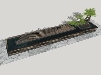 Garden Ornament With Mountain Like Structure Water Feature And Small Tree On Marble Base 3d model