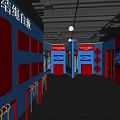 Fire Safety Exhibition Hall Featuring Rope Rescue Training Blue Walls And Red Entrance