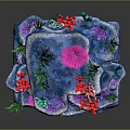 Multi layered Blue Coral Reef Structure With Colorful Corals And Green Seaweed
