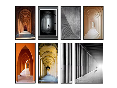 Modern Architectural Landscape Paintings Featuring Arches Corridors And Perspective Light Effects 3d model