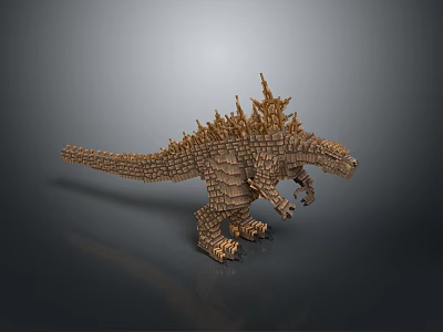 Giant Brown Dinosaur Model With Brick Structure And Spikes On Gray Background 3d model