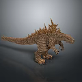 Giant Brown Dinosaur Model With Brick Structure And Spikes On Gray Background