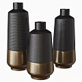 Three Textured Black and Gold Metal Vase Ornaments Decorative Set for Home Decor