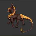 Dynamic Brown Mythical Creature With Flame Like Mane Tail And Blue Eyes