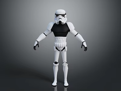 Star Wars Stormtrooper 3D Character Model With White Armor Black Gloves Standing Pose Gray Background 3d model