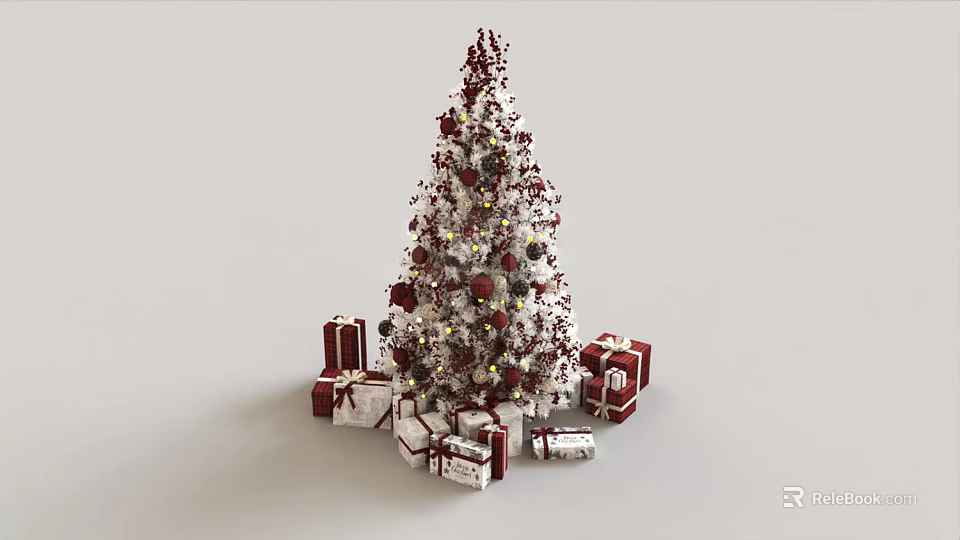 Festively Decorated Arbor With Red And White Ornaments And Surrounding Gift Boxes 3d model 