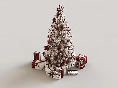 Festively Decorated Arbor With Red And White Ornaments And Surrounding Gift Boxes 3d model
