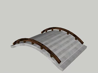 Traditional Stone Arch Landscape Bridge with Wooden Railings and Gray Deck 3d model