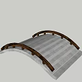 Traditional Stone Arch Landscape Bridge with Wooden Railings and Gray Deck