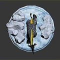 Decorative Antelope Figurine With Horns Black Yellow Spotted Body On Blue Icy Base