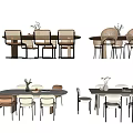 Modern Dining Table Set With Stylish Tables Chairs And Decorative Vases 3d model