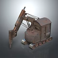 Rusty Vintage Functional Vehicle With Tracked Base And Mechanical Arm Structure 3d model