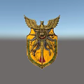 Ornate Metallic Shield With Golden Eagle Wings Lion Head Center And Yellow Star Pattern