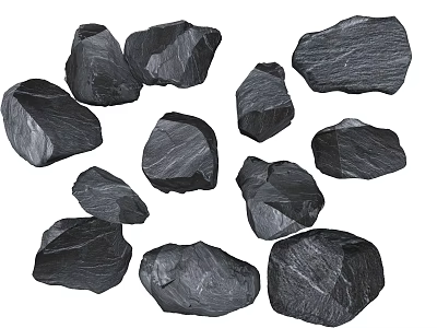 Natural Black Rough Stones And Wooden Accents For Decorative Projects At Home 3d model