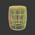 Bamboo Woven Cylindrical Stool with Grid Design and Natural Tone