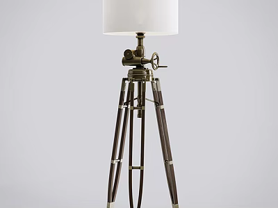 Tripod Floor Lamp With White Lampshade And Metal Wood Vintage Stand 3d model