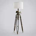 Tripod Floor Lamp With White Lampshade And Metal Wood Vintage Stand