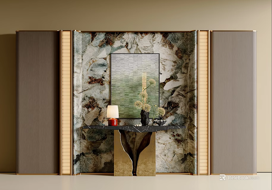 Elegant Entryway Hallway Interior With Marble Backdrop Decorative Painting And Console Table 3d model 