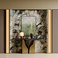 Elegant Entryway Hallway Interior With Marble Backdrop Decorative Painting And Console Table