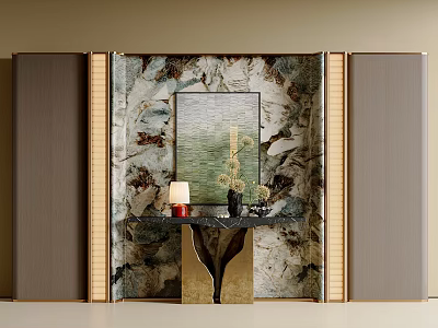 Elegant Entryway Hallway Interior With Marble Backdrop Decorative Painting And Console Table 3d model