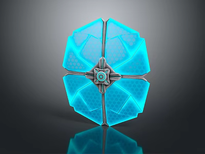 Futuristic Glowing Blue Weapon With Polygonal Design Central Metallic Core And Shining Panels 3d model