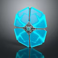 Futuristic Glowing Blue Weapon With Polygonal Design Central Metallic Core And Shining Panels