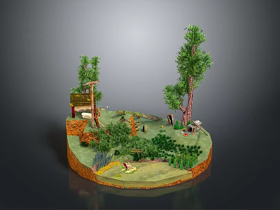 Miniature Circular Landscape Model With Trees Grass Small House And Animals 3d model