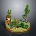 Miniature Circular Landscape Model With Trees Grass Small House And Animals