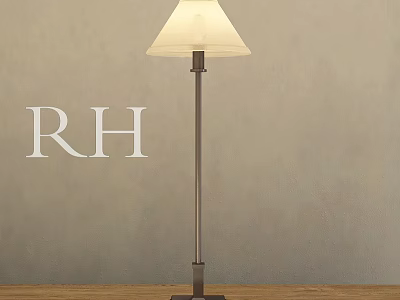 Modern Floor Lamp with Light Colored Shade Metal Pole and Square Base on Wooden Floor 3d model