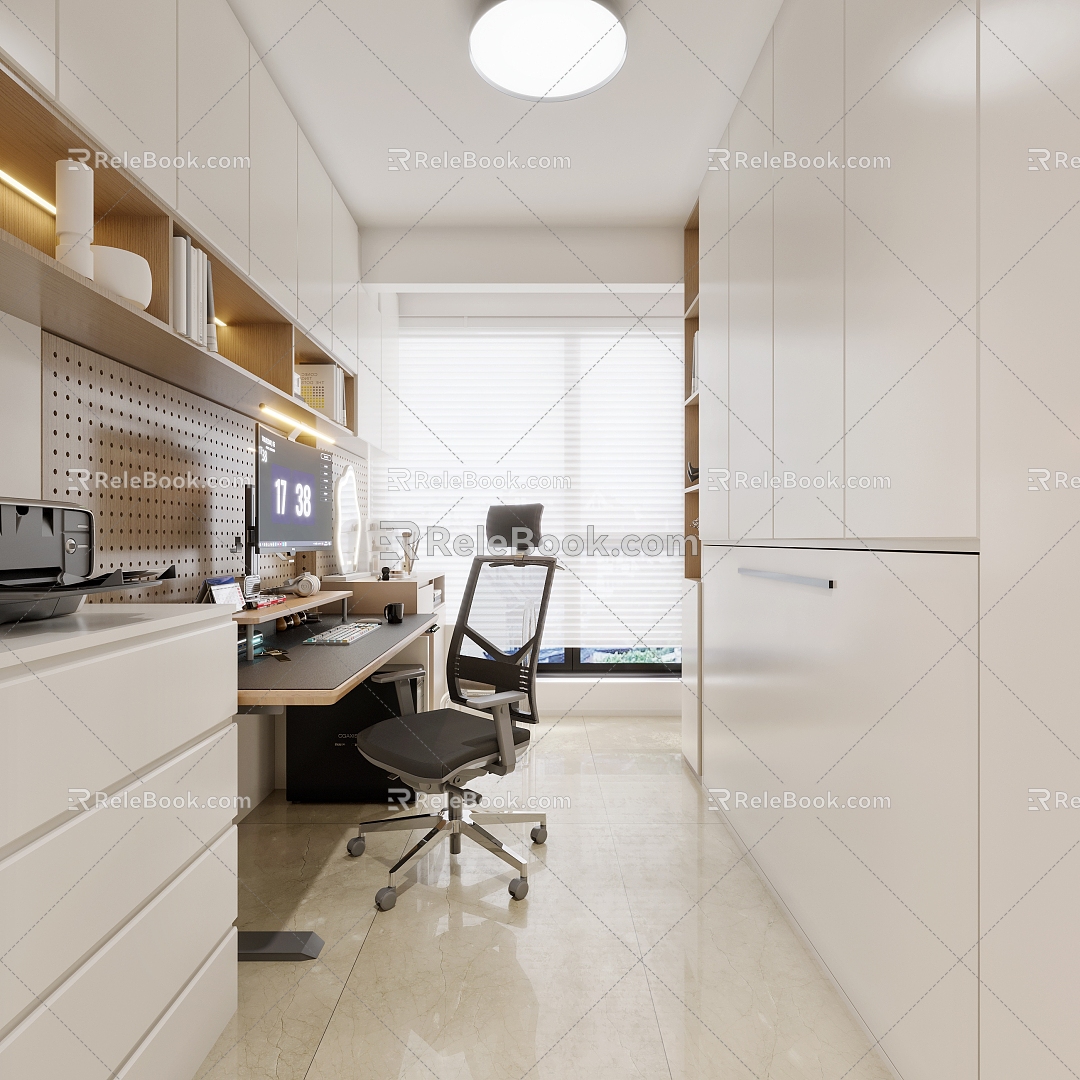 Modern cream study office area 3d model