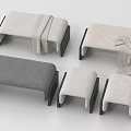 Upholstered Bed Benches In Modern Design With Gray And Beige Fabric And Black Legs