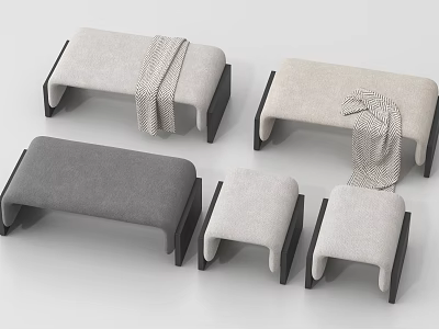 Upholstered Bed Benches In Modern Design With Gray And Beige Fabric And Black Legs 3d model