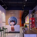 Cozy Restaurant Interior With Neon Sign Brick Wall Fruit Display And Metallic Ceiling