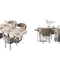 Modern Dining Table Set With Stylish Chairs Decorative Vase And Tabletop Decor 3d model