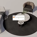Modern White Sofa and Round Marble Coffee Table Set with Black Rug and Side Table 3d model