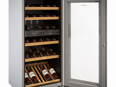 Stainless Steel Wine Cooler With Wooden Shelves And Glass Door For Kitchen Storage 3d model